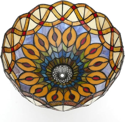 Tiffany Style Lamp Shade, 12 Inch Yellow Peacock Stained Glass Lamp Shade Replacement Vintage Creativity Lamp Cover Accessories Fit for Table Lamp Pendant Light Ceiling Light