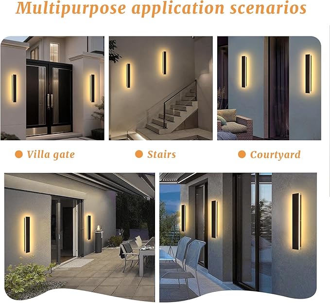 Modern Outdoor Wall Lights 23.6" LED 3000K Outdoor Wall Light for House Exterior Wall Garage Entrance Lighting Fixtures IP65 Waterproof Long Strip Wall Sconces for Doorway Patio Passage