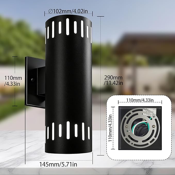 Outdoor Wall Lights Stainless Steel, 23W 3000K Integrated LED Cylinder Up Down Wall Sconces, 1300LM Warm White Exterior Lightiing IP65 Waterproof Light Fixture for House, Porch, 2 Pack Black