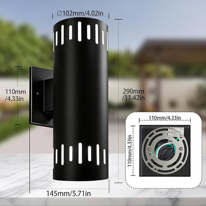 Outdoor Wall Lights Stainless Steel, 23W 3000K Integrated LED Cylinder Up Down Wall Sconces, 1300LM Warm White Exterior Lightiing IP65 Waterproof Light Fixture for House, Porch, Entryway, Black