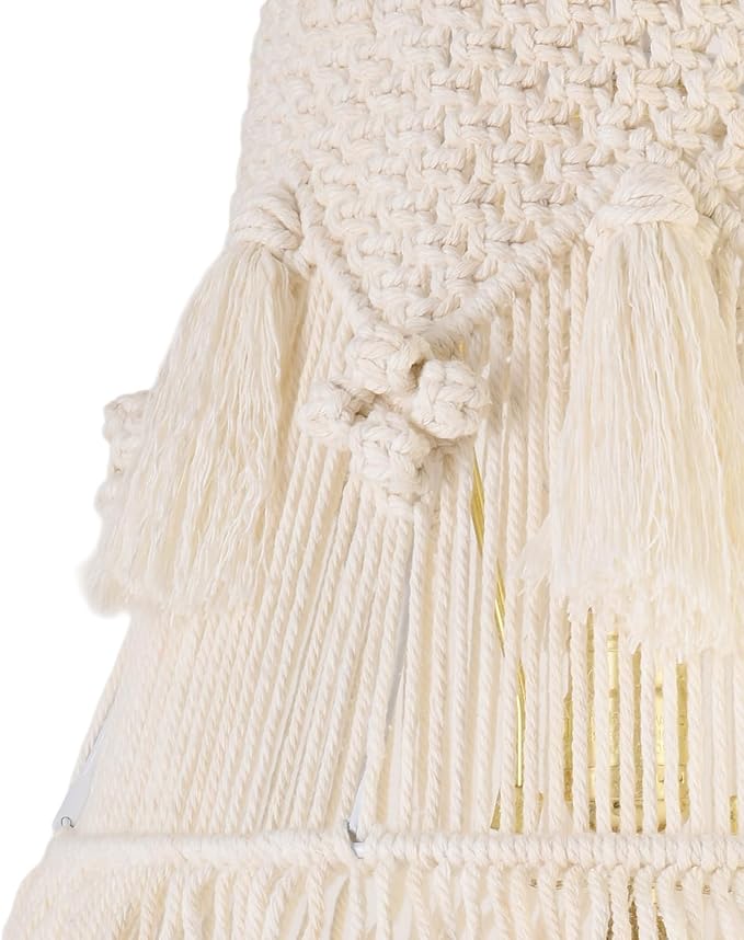 Boho Bell Lampshade Handmade White Ivory Lamp shade 7.5``Top x 12``Bottom x 11``High(Spider) Medium Woven Lamp shade for Table Lamp & Bedside Lamp - Replacement Tassel Lampshade