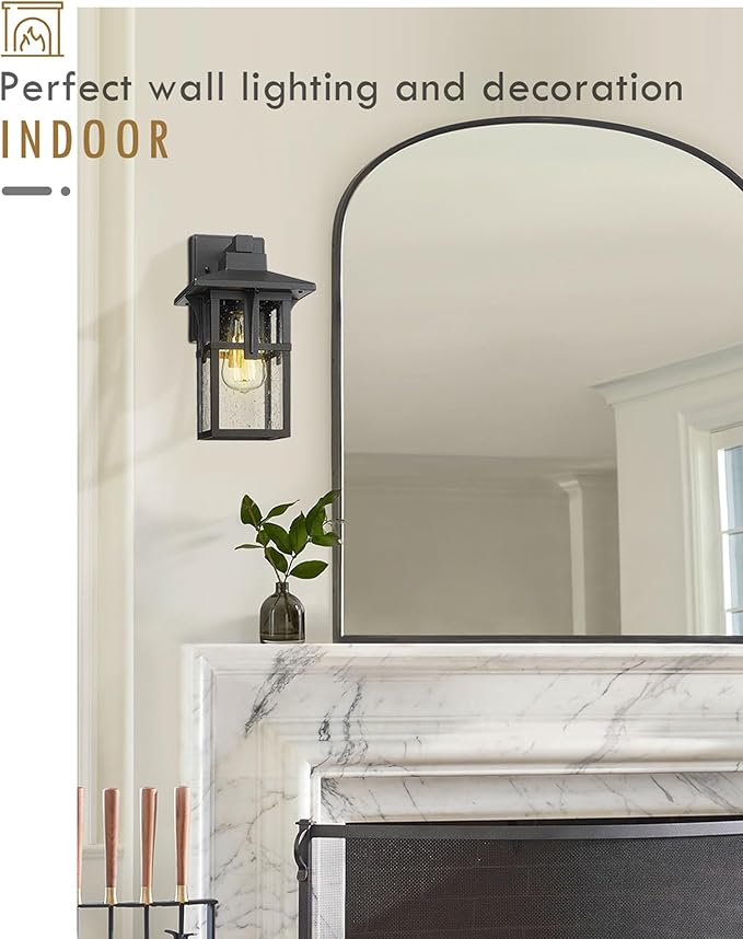 Outdoor Light Fixture, HWH Large Outdoor Wall Lantern, 1-Light Exterior Wall Mount Light with Seeded Glass, Matte Black Finish, 15" Height, HX1B BK (Large)