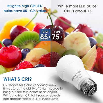 Briignite LED Light Bulbs, 3 Way LED Light Bulbs 50 100 150W Equivalent, Three Way A19 Light Bulbs E26 Medium Base, Daylight White 5000K, 500lm-1000lm-1500lm, 2Pack