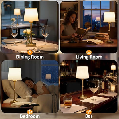 Small Bedside Table lamp for Bedroom, Cordless LED Desk Lamp with Fabric Shade, 6000mAh Rechargeable Battery Operated Lighting, 3000K Warm Ambient Light for Living Room/Restaurant/Bar/Nightstand