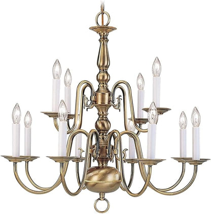 Livex Lighting 5012-01 Williamsburgh 12 Light Two Tier (8+4) Chandelier, Antique Brass