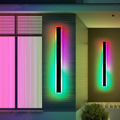2 Pack Long LED Outdoor Wall Lights, 47.2inch Dimmable Modern Wall Sconce, RGB Color Changing, IP65 Waterproof, Exterior Lighting Fixture for Porch, Patio, Garage, Yard, with Remote Control