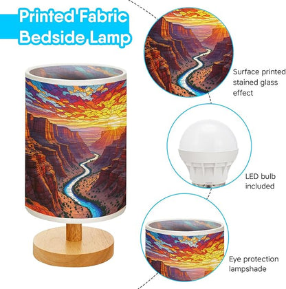 Red Canyon in The Wild West Table Lamp LED 3-Color Pressed Bedside, Red Canyon in The Wild West Shade Lamp with Wood Base for Bedroom Living Room Desk Office TL01
