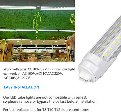 4FT T8 LED Tube Lights,36W 3600lm,Daylight White 5000K,R17d Base,45.8 inches End to End,60W F48T12 CW HO Fluorescent Bulb Replacement,Ballast Bypass,Dual-Ended Power for Sign,Shop,Pack of 6