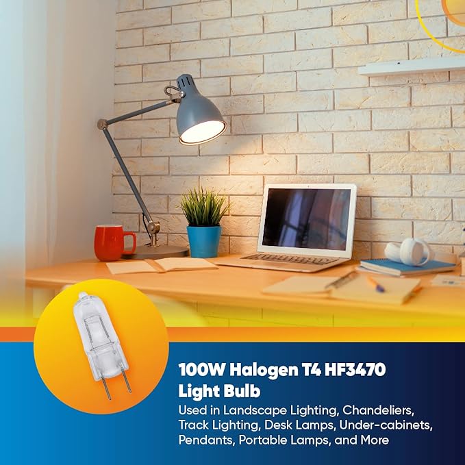 Technical Precision Replacement for Philips HF3470 Light Bulb 100w Halogen T4 Bulb 12V with GY6.35 2 Pin Base Round pins - Clear Bipin Halogen Bulb - 1 Pack