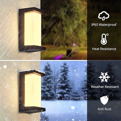 wowlite Exterior Lighting Fixtures 1 Pack, 12W Outdoor Wall Lights 3000k 4000k 6500k 3 Colors Changeable, Modern Outdoor Light Fixture Aluminum LED Front Porch Light for House Patio Front Door