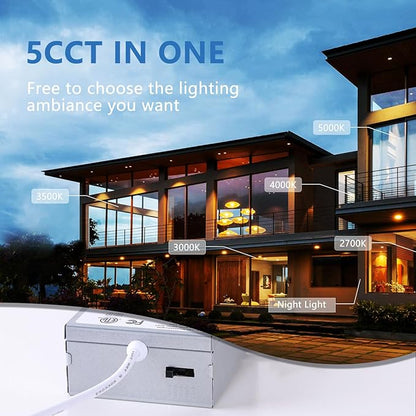 CycevSun 12 Pack 6 Inch LED Recessed Lighting with Night Light - Canless Ultra Thin Wafer Downlight Soffit Pot, Dimmable & 5 Color Temperature Selectable, 12W, ETL & Energy Star
