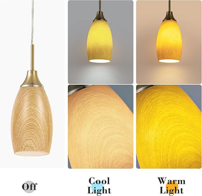 Glass Pendant Lamp Shade 4.72" Handblown Art Walnut Wood Glass Chandeliers Cover Mini Oval Light Shade Replacement Shade Only Light Fixtures for Kitchen Island Dining Room,Foyer,Hallway 1-Pack
