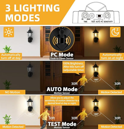 Porch Lights with Outlet, Motion Sensor Outdoor Lights, Updated Dusk to Dawn Exterior Lighting Fixtures, Waterproof Anti-Rust Aluminum Outside Light for House Entryway Garage, Black