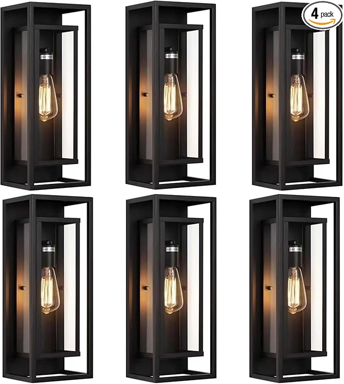 6 Pack 18 inches Outdoor Wall Lantern Light Fixture, Large Black Exterior Waterproof Wall Sconce, Anti-Rust Mount Porch Light with Clear Glass,E26 Socket