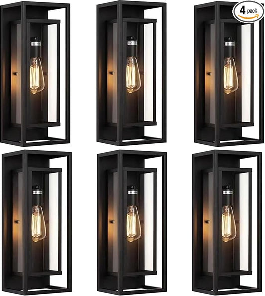 6 Pack 18 inches Outdoor Wall Lantern Light Fixture, Large Black Exterior Waterproof Wall Sconce, Anti-Rust Mount Porch Light with Clear Glass,E26 Socket