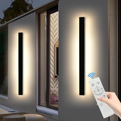Mikeru 3CCT Dimmable Outdoor Wall Sconce 57" IP65 Waterproof - 2Pack Modern Black Exterior Light with Remote Control, Adjustable 3000K/4500K/6000K for Porch, Patio & Commercial Spaces | Hardwired