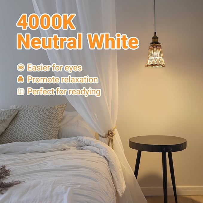 A19 E26 Base Dimmable Edison LED Bulb, 4W(40 Watt Equivalent) Stepless Dimming Light Bulbs 400lm, 4000K Neutral White, Vintage Clear Glass LED Filament Bulb for Home, Wall Sconce, Chandelier, 6 Pack