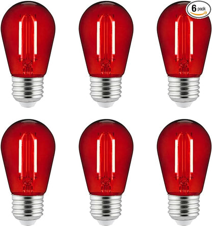 Sunlite LED S14 String Light Bulb, 2 Watts (25W Equivalent), Medium E26 Base, Party Decoration, Holiday Lighting, Transparent, Dimmable, UL Listed, Red, 6 Count