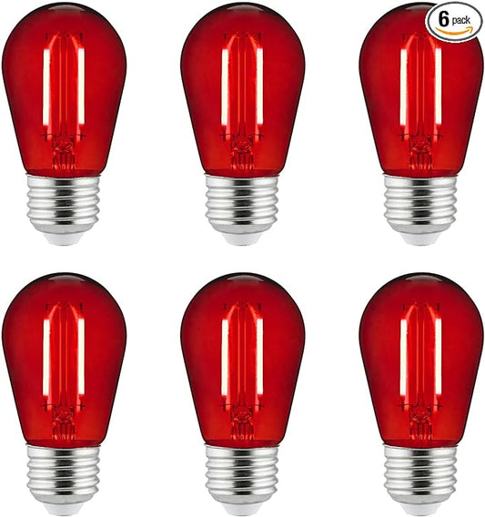 Sunlite LED S14 String Light Bulb, 2 Watts (25W Equivalent), Medium E26 Base, Party Decoration, Holiday Lighting, Transparent, Dimmable, UL Listed, Red, 6 Count