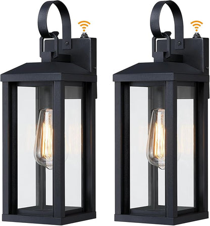 Dusk to Dawn Large Exterior Wall Lights 2-Pack, 17" Waterproof Outdoor Wall Porch Lights Sconces with Tempered Glass, Black Exterior Lighting Fixtures for Garage House, Bulb Not Included