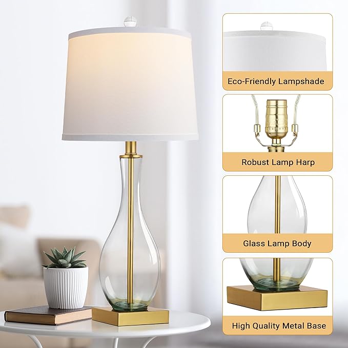 WIHTU Table Lamps Set of 2 with Touch Control, 27" Bedside Desk Lamps for Nightstand Decorations, 3-Way Dimmable Modern Glass Table lamp with USB C and A Charging Ports, Gold (LED Bulbs Included)