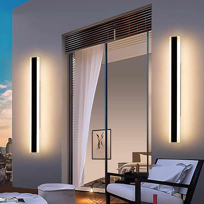 Mikeru 2pack 47.2inch Outdoor Wall Light Fixtures, 10%-100% Dimmable Outdoor Wall Lights Exterior Front Porch Light 3000-6000k Wall Mounted Led Lighting for Basement, Shop,Garage Lighting