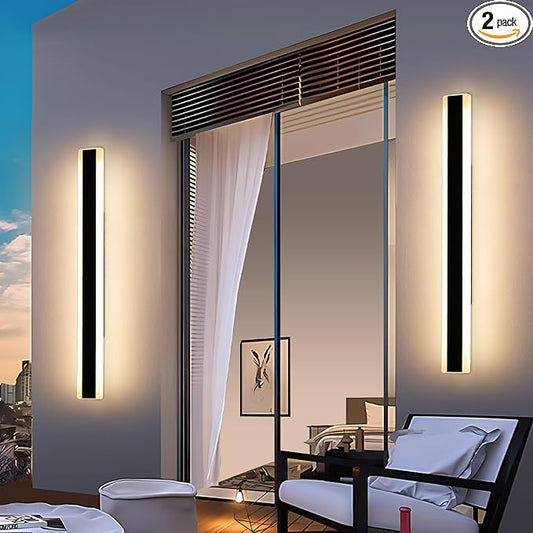 Mikeru 2Pack 47inch Outdoor Wall Light Fixtures, 3000/4500/6000K 3 Color Modern Black Linear Wall Lights Front Porch Light Wall Mounted Led Lighting for Basement, Shop,Garage Non-Dimmable