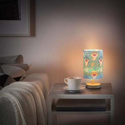 Bedside Lamp Cute Baby Shark Table Lamp for Bedroom LED Nightstand Lamp Shade USB Ports Wood Base for Living Room Dorm Office