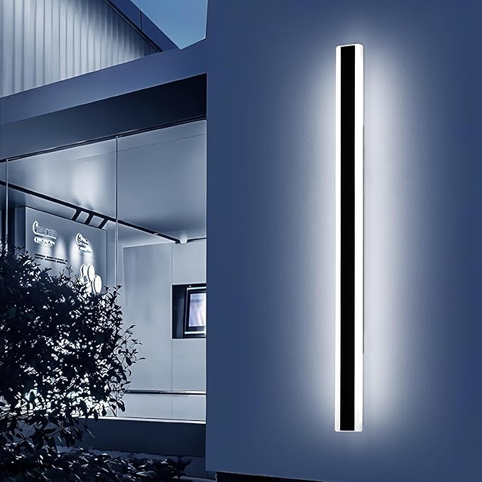 71inch Exterior Wall Light Fixture, 6000K Cold White, Modern Long Outdoor Wall Sconce, IP65 Waterproof, 60W, Black Minimalist Outside LED Strip Lights for Garage, Patio, Balcony, Fence