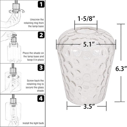 Wine Glass Lamp Shade for Lighting Fixture, 6.3" Height, 1-5/8 Inch Fitter, 3 Pack Clear Hammered Water Ripple Glass Replacement Globe Shade