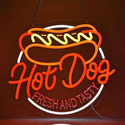Hot Dog Neon Sign Light up Sign Business Signage for Home Kitchen Restaurant Bar Cafe Fast Food Shop Gift 14.6" x 12.6" Led Art Wall Hanging Decorative Neon Handmade LED Neon Tubing Signs