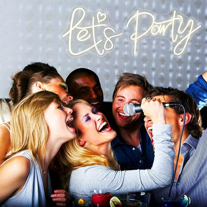 Super Large Let's Party Neon Sign for Bedroom Wall Super Neon Sign for Wall Decor for Bachelorette Party, Engagement Party, Birthday Party,Wedding Party Warm White