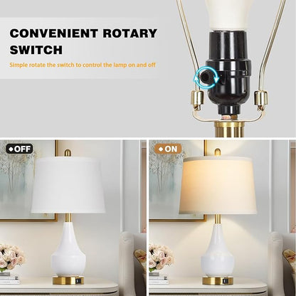Modern White Table Lamp Set of 2, 24" Ceramic Table Lamp with USB A+C Ports,Classic Beside Lamps Nightstand Lamp Modern Lamp for Living Room, Bedroom & Office -LED Bulbs Included