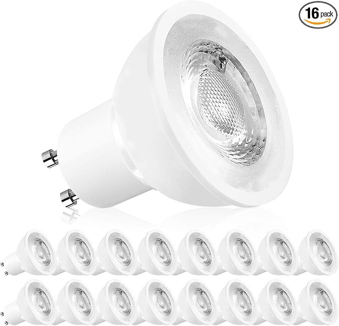 LUXRITE MR16 GU10 LED Bulbs Dimmable, 50W Halogen Equivalent, 2700K Warm White, 500 Lumens, 120V Spotlight LED Bulb GU10, Enclosed Fixture Rated, Perfect for Landscape or Home Lighting (16 Pack)