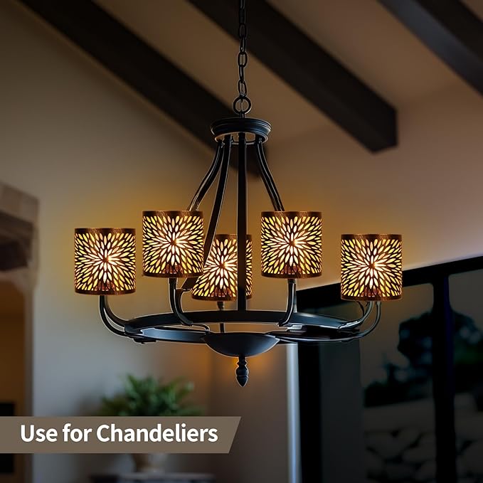 Metal Lamp Shades Set of 2, Cylinder Antique Bronze Metel Lamp Shade Light Fixture Replacement Metal Globe with 1-5/8-Inch Fitter Opening, Diameter 4.75” Height 5.0"