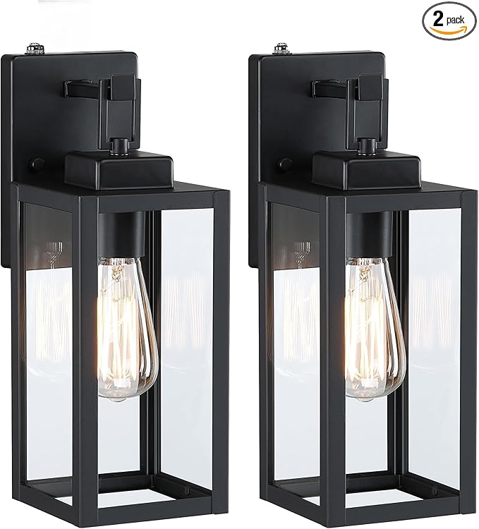 2 Pack 12 Inch Outdoor Wall Lights Dusk to Dawn,Exterior Sconce Lights with Sensor Photocell Black Wall Lantern for Porch Patio Garage Dusk to Dawn Outdoor Lighting Set of 2