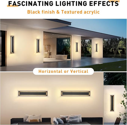 24 in Long Black Outdoor Wall Lights Exterior Lights for House, 4 Pack Front Porch Light Fixture, 24W Modern LED Outdoor Wall Sconce, Waterproof Outside Garage Light, 3000K Warm White