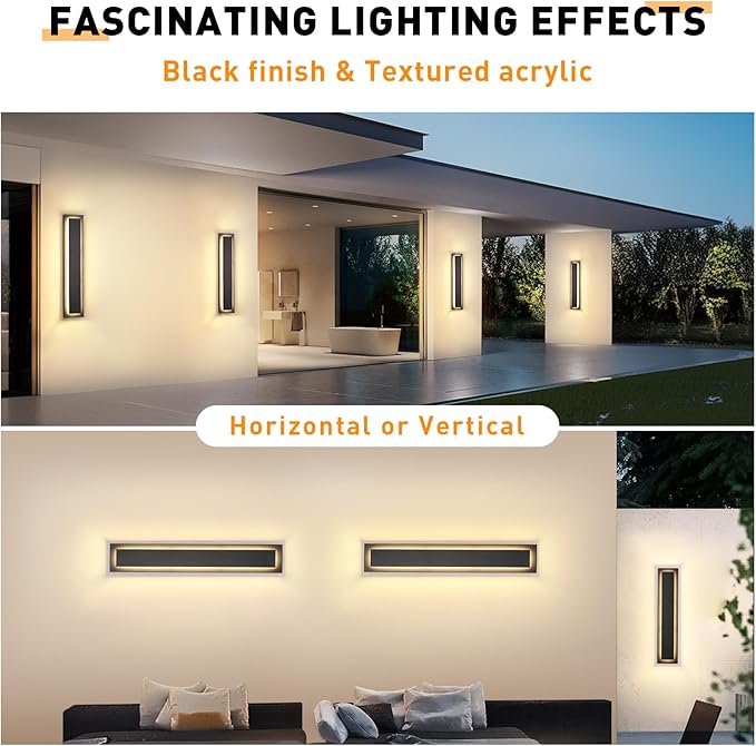 24 in Porch Lights Outdoor Sconce Lights,Modern Exterior Front Door Lighting Fixtures,Black Led Long Outdoor Wall Light,Waterproof Outside Lights for House,Patio,Garage,24 W Warm White 1 Pack