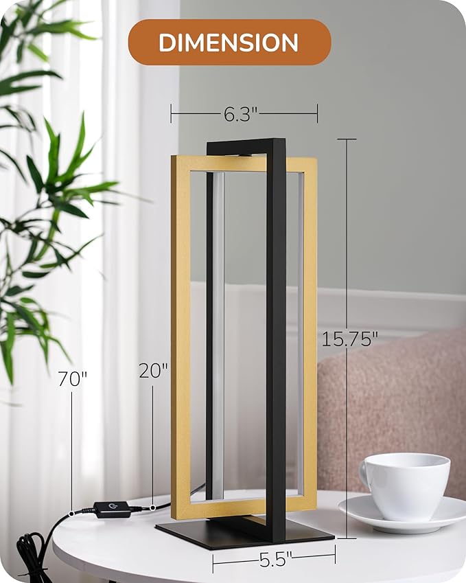 EDISHINE LED Table Lamp, 3 Color Temperatures Bedside Lamp (3000K 4500K 6000K), MAX 750LM Touch Dimmable Nightstand Lamp for Living Room Bedroom, Angle Adjustable, Dual-Frame Rectangle, 2 Pack