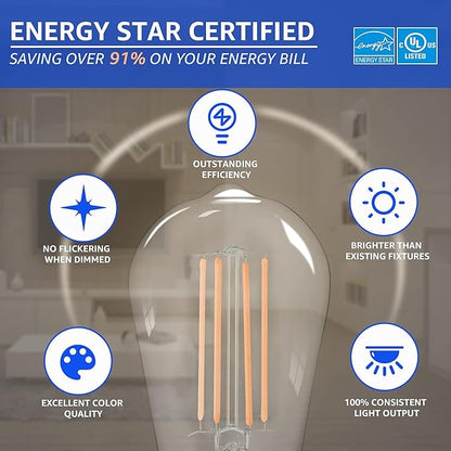 MASTERY MART 100 Watt LED Bulb, Edison Bulbs, Dimmable Light Bulbs E26, 2700K Soft White Bright 9W 1100 Lumens, ST21/ST64 Vintage Lightbulb, UL Listed, Clear Glass, Decorative Light Bulb (10 Pack)