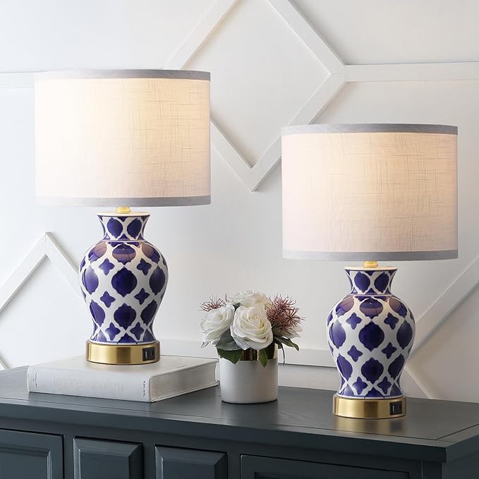 Set of 2 Ceramic Bedside Table Lamp, Minimalist Glazed Ceramic Base with Fabric Shade, Perfect for Bedroom, Nightstand, or Reading Nook, Small Modern Accent Lamp for Soft Lighting
