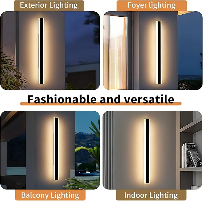 Modern Outdoor Wall Lights, 57inch Long Linear LED Wall Sconce, 3000K Warm White, IP65 Waterproof, 50W, Minimalist Lamp Black Exterior Lighting Fixture for Porch, Garden, Yard