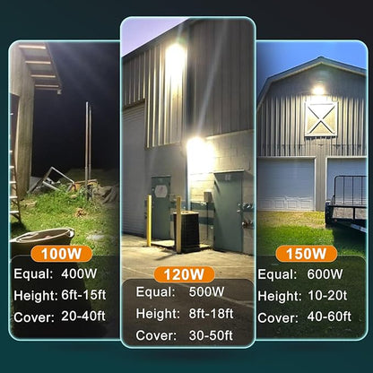 Lightdot 4Pack 120W LED Wall Pack Lights, 100-277v Dusk to Dawn with Photocell | 18000Lm(150Lm/W) 5000K IP65 Outdoor Exterior Lighting Fixture for Yard,Warehouse,Factory,Garage, ETL(Height:8~18ft)