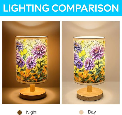 Aster Table Lamp LED 3-Color Pressed Bedside, Aster Shade Lamp with Wood Base for Bedroom Living Room Desk Office