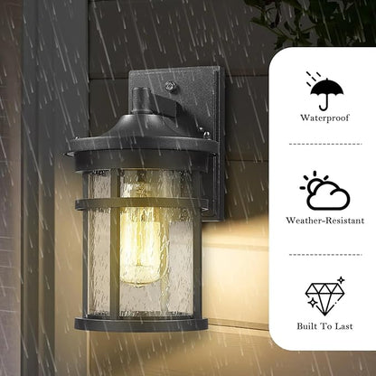 Dusk to Dawn Outdoor Wall Lighting Outdoor Wall Lantern with Sensor Exterior Wall Light Anti-Rust Porch Light Fixtures Wall Mount Waterproof Wall Sconce with Clear Seeded Glass for Garage Patio