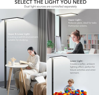 STERREN Modern LED Floor Lamp, 10000LM Touch Dimming Standing Lamp, 4000K Full Spectrum Eye-Care Reading Light Floor Standing, 76.8" Tall Lamp for Study Room, Office, Living Room, Bedroom (Black)