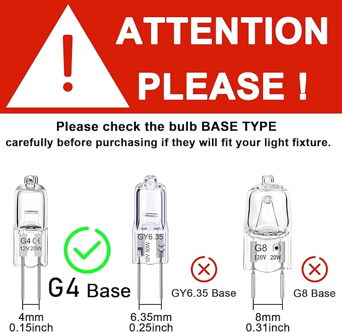 G4 Halogen Bulb 20W, 12 Pack Dimmable G4 Light Bulb for Under Cabinet Puck Light, Chandeliers, Track Lighting, AC/DC 12 Volt, T3 JC Type Bi-Pin Base, Warm White 2700K