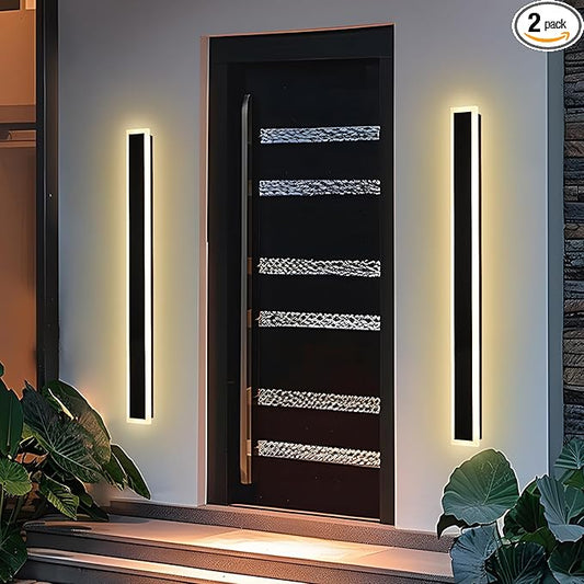 2 Pack Outdoor Long Wall Lights 60In Modern Exterior LED Linear Wall Sconce, Black Wall-Mounted LED Outdoor Linear Lighting Fixture IP65 Waterproof Exterior Garage Lights for Courtyard Porch