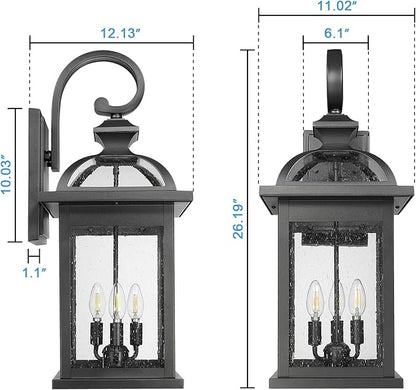 Darkaway Outdoor Lights Fixtures Wall Mount, Extra Large 26inch Outdoor Wall Sconce Lights with Seeded Glass Waterproof Outside Exterior Lights Fixture for House Front Porch Patio Garage E12 Bulb Base