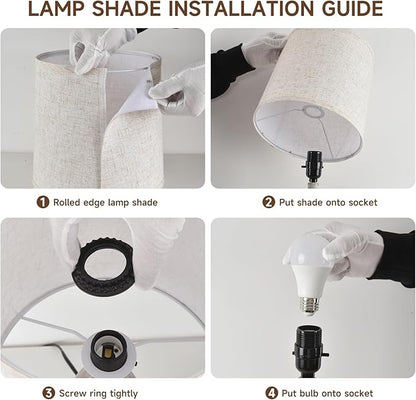 Lamps Set of 2 Vintage Rustic Farmhouse Table Lamps Bedside Reading Lamp Bedroom Nightstand Living Room Teapoy Lamp, Desk Light, 22 Inch High,Light Grey, with Fabric Shade, Bulb Not Included